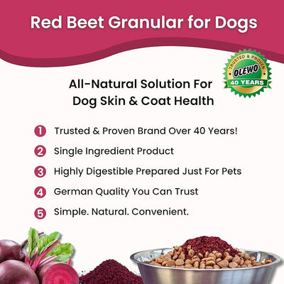 Olewo Red Beets for Dogs Granular – Internal Support Dog Food Topper for Skin Sensitivity and Overall Balance, Prebiotic Fiber and Whole Food Nutrients, 22 oz