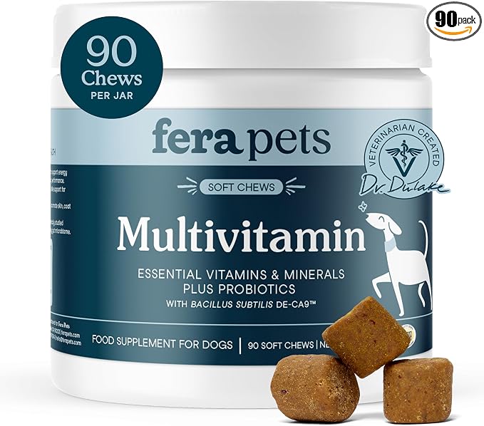 Dog Multivitamin Chews with Glucosamine and Probiotics - Essential Dog Vitamins & Minerals - Promotes Healthy Digestion & Joints - Boosts Skin & Coat Health with Omega-3s - 90 Soft Chews