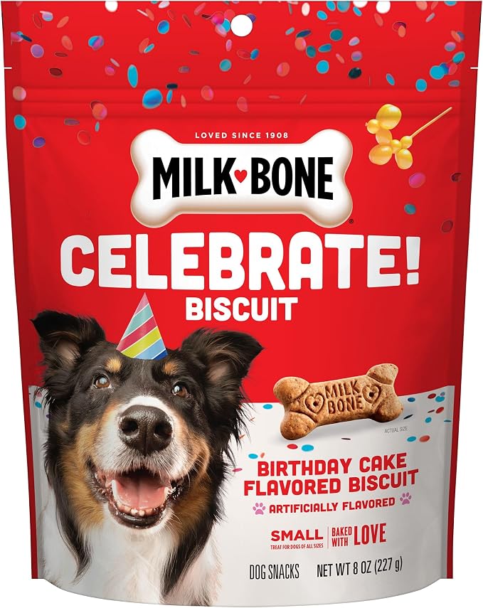Milk-Bone Celebrate Birthday Cake Artificially Flavored Biscuits, Small Dog Treats, 8 oz. Bag