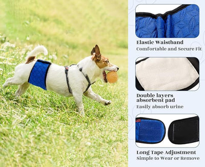 Mkono Male Dog Belly Band Wraps Washable Dog Diapers Male for Small and Medium Dogs, Waist 14.2 Inches to 20 Inches(3 Pack,Blue,White,Yellow)