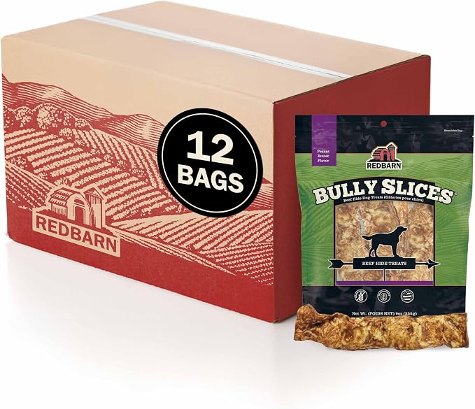Pet Products Bully Slices Beef Hide Dog Treats, Peanut Butter Flavor - Slow Roasted Grain-Free Rawhide Chew No Artificial Preservatives - 9 oz. 12 Bags