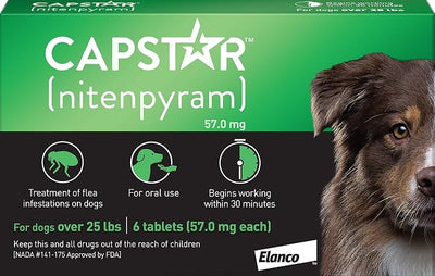 Capstar for Dogs (nitenpyram), Fast-Acting Oral Flea Treatment for Dogs Over 25+ lbs, Vet-Recommended Flea Medication Tablets Start Killing in 30 Minutes, 6 Doses