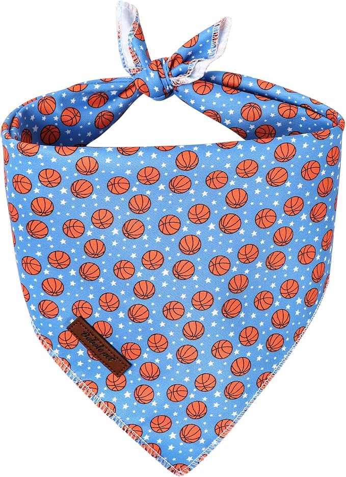 Basketball Dog Bandana - Soft Blue Spring Summer Dog Neck Scarf, Cute Pet Bib for Medium Large Dogs, Playful Photo Dogs Cats Prop for Daily Use Parties & Pet Photography L