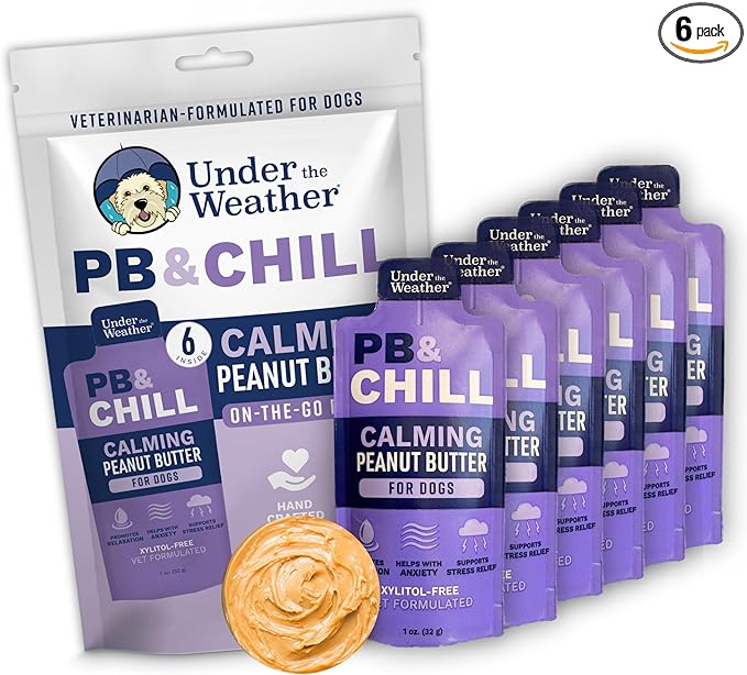 Pet PB & CHILL Dog Peanut Butter Dog Treats | Vet-Formulated 100% Natural and Tasty Calming Treats for Dogs | Promotes Calmness and Relieves Anxiety for Dogs | 1 Oz - Pack of 6
