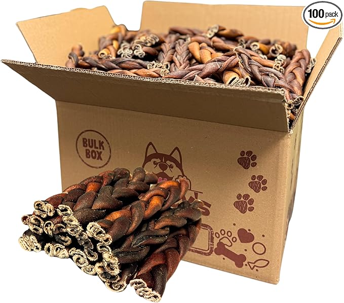 Woofley's 6 Inch Braided Collagen Sticks for Dogs - (100 Count) Bully Stick Rawhide Alternative Dog Chews No Hide Bones for Medium & Large Dogs
