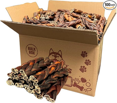 Woofley's 6 Inch Braided Collagen Sticks for Dogs - (100 Count) Bully Stick Rawhide Alternative Dog Chews No Hide Bones for Medium & Large Dogs
