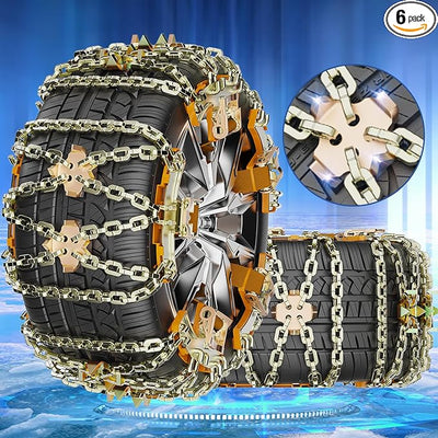 Snow Chains, Tire Chains for Car SUV Pickup Trucks, Adjustable Portable Universal Emergency Anti Skid Snow Car Tire Chains for Tire Width 225-285mm, 6 Pack