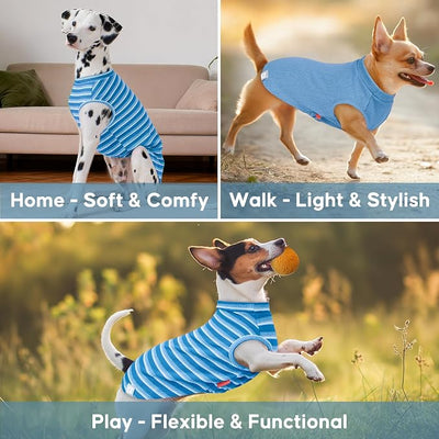 KYEESE 2Pack Waffle Dog Shirts, Lightweight Sleeveless Dog T Shirts for Medium Large Dogs Boy, Breathable Pet Vest Comfort Tank Top Soft Dogs Clothes for Daily Wear, Blue+Striped, 2XL