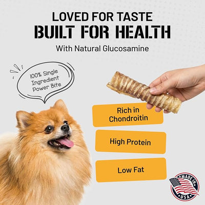 Dog Chits Beef Trachea Dog Chews - 100% Single Ingredient, High Protein, Low Fat - Glucosamine for Joint Support - Dental-Clean Crunch - Digestible Rawhide-Free, Natural Dog Chew Treats - 12inch, 4pk