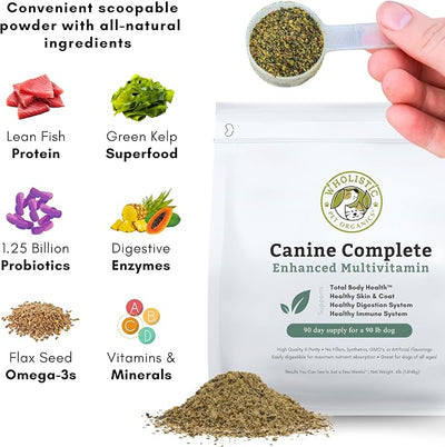 Wholistic Pet Organics Canine Complete - Dog Multivitamin Powder - 4 Lb - Daily Dog Vitamins and Supplements for Homemade Food - Immune System, Skin, Coat & Overall Health - All Breeds - 180 Scoops