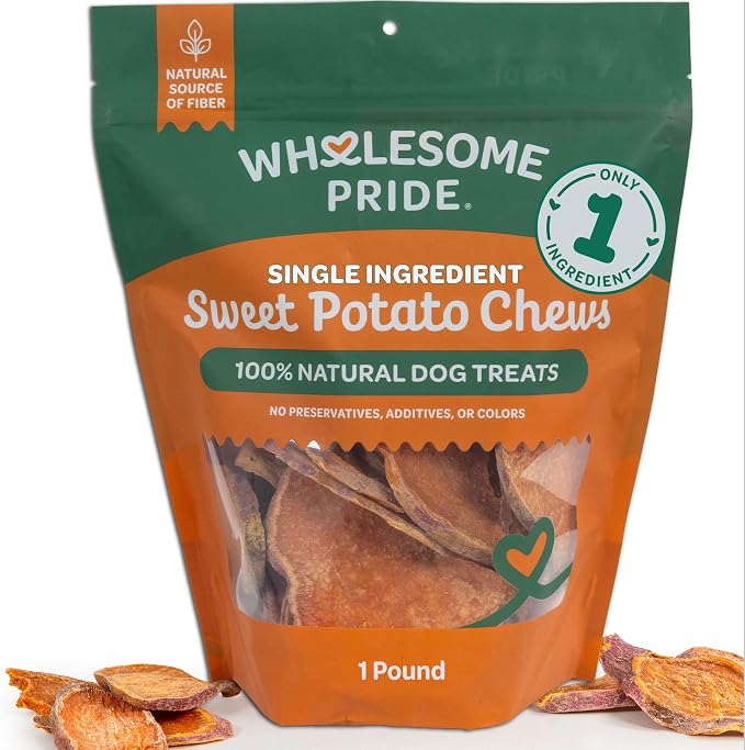 Healthy Sweet Potato Chews – Sensitive Stomach Dog Treats, No Preservatives, Single-Ingredient, No Grain, 16 oz