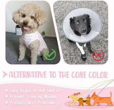 Dog's Recovery Suit Post Surgery Shirt for Puppy, Small Dog Surgical Recovery Suit for Female Male Dogs, Dog Onesie Protect Surgical Wound(Pink White Stripe-l)