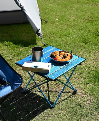 iClimb Ultralight Compact Camping Folding Table with Carry Bag (Reinforced Blue - S)