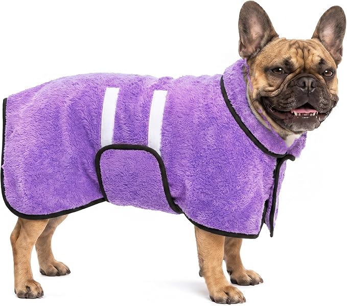 Bienbee Dog Bathrobe, Quick Drying Super Absorbent Pet Robes for Small Medium Large Dogs, Drying Coat for After Bath & Swim, Warm & Cozy Dogs Towels, Dog Puppy Bath Supplies,Light Purple M