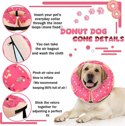 Inflatable Cone Collar for Large Medium Small Dogs, Soft Adjustable Recovery Collar for Dogs Cats,Dog Cone Neck Donut Alternative After Surgery(Pink,Large