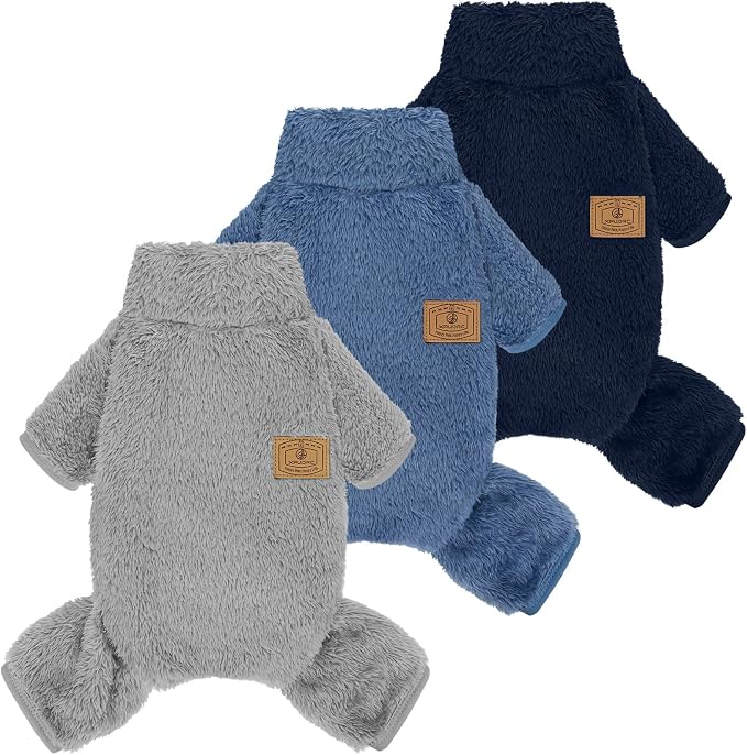 3 Pack Dog Sweater, Dog Winter Clothes for Small Medium Dogs Girl Boys Fleece Pet Pajamas for Winter Christmas-S（Blue,Navy,Grey