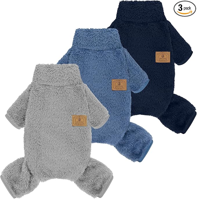 XPUDAC 3 Pack Dog Sweater, Dog Winter Clothes for Small Medium Dogs Girl Boys Fleece Pet Pajamas for Winter Christmas-XS（Blue,Navy,Grey