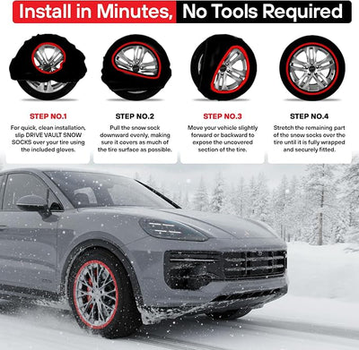 Snow Socks for Tires | Alternative for Tire Snow Chains | Ultra Grip Series | Reusable Snow Traction Device for Passenger Cars SUVs Trucks Winter Emergency Accessory | Safe Winter Driving