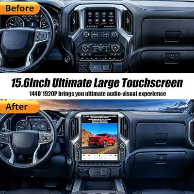 AuCar 836PRO 15.6 Inch Touchscreen with LED knobs Android 14 Car Radio for GMC Sierra Chevrolet Silverado 2019-2025 Head Unit GPS Navigation Wireless Carplay Android Auto 128GB US 1 Yr Service