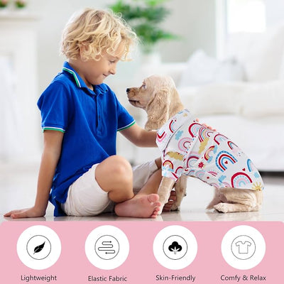 Dog Shirts for Small Dogs Puppy Pajamas Cute Pet Clothes Soft Button Down T Shirt Summer Outfit (Boho Rainbow, M)