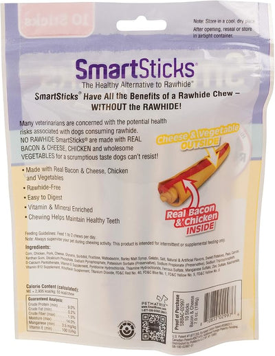 SmartBones SmartSticks, Treat Your Dog to a Rawhide-Free Chew Made With Real Bacon and Cheese, 10 count