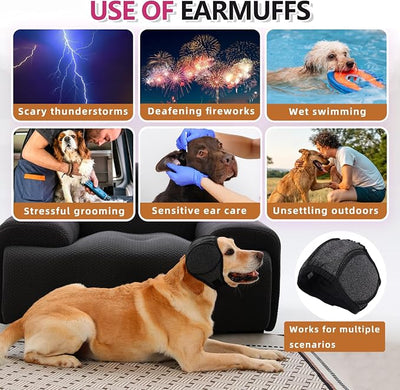 Meifsou Dog Head Wrap - Quiet Ears for Anxiety, Waterproof Dog Calming Hood, No Shake Ear Cover Snoods for Thunder, Lightning, Fireworks, Vet Visits, Polyester and SBR Diving Fabric, Navy Blue, Large