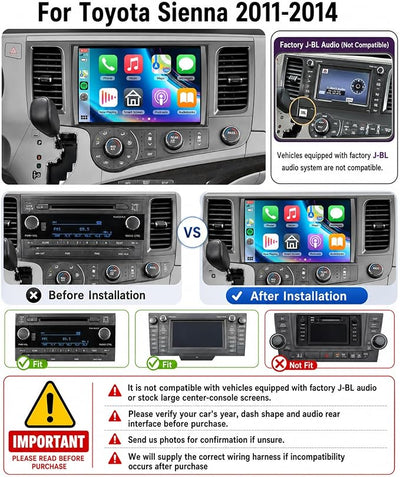 4G+128G Car Stereo for Toyota Sienna 2011-2014, Wireless CarPlay Android Auto, 9’’ Incell HD Touch Screen Android 15 Car Stereo with GPS, WiFi, Bluetooth 5.0, FM, 32 EQ, SWC, Backup Camera