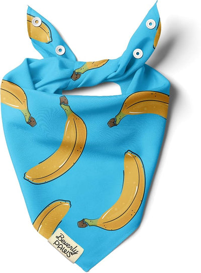 Snap-On Dog Bandana for Small Medium Large Pets, Dogs Cats Adjustable Handkerchief Scarf for Girl & Boy, Funny Cute Puppy Apparel & Accessories (Turquoise Banana, Large)