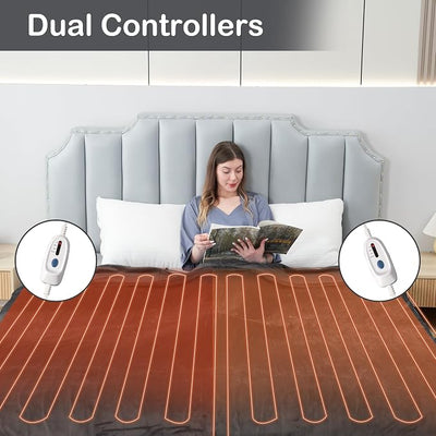 Eydna Electric Heated Blanket Queen Size 84"x90", Soft Plush Microplush for Bed, Dual Controllers & Heating Zones, 10Hs Auto Off & 4 Heating Levels, Machine Washable, Gifts for Womens-Dark Gray