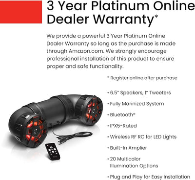 BOSS Audio Systems ATV65BRGB ATV Sound System - 6.5 Inch Speakers, Tweeters, IPX5 Weatherproof, Bluetooth, Built-in Amp, Multi-Color Illumination