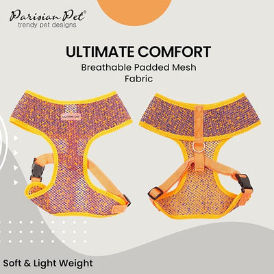 Parisian Pet Dog Harness - Breathable Mesh Orange Blue No Pull Puppy Harness with Leash Ring - Adjustable Harnesses for Dogs - Soft Padded Step-In Pet Vest - Lightweight Dog Vests for Large Sized Dogs