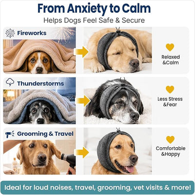 Swooflia Dog Ear Muffs Cover - Dog Cat Ears Muffs for Bath Noise Protection Calming Cold Weather Anxiety Relief, Dark Grey Medium Adjustable Top for Grooming Bathing Fireworks and Travel M