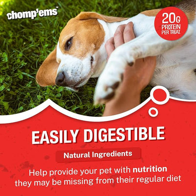 CHOMP 'EMS Purehide Chews - Slow Roasted Naturally Delicious Rawhide Dog Treats - High Protein Beef Hide - Bacon Flavor, Sticks, 8.5 Oz.