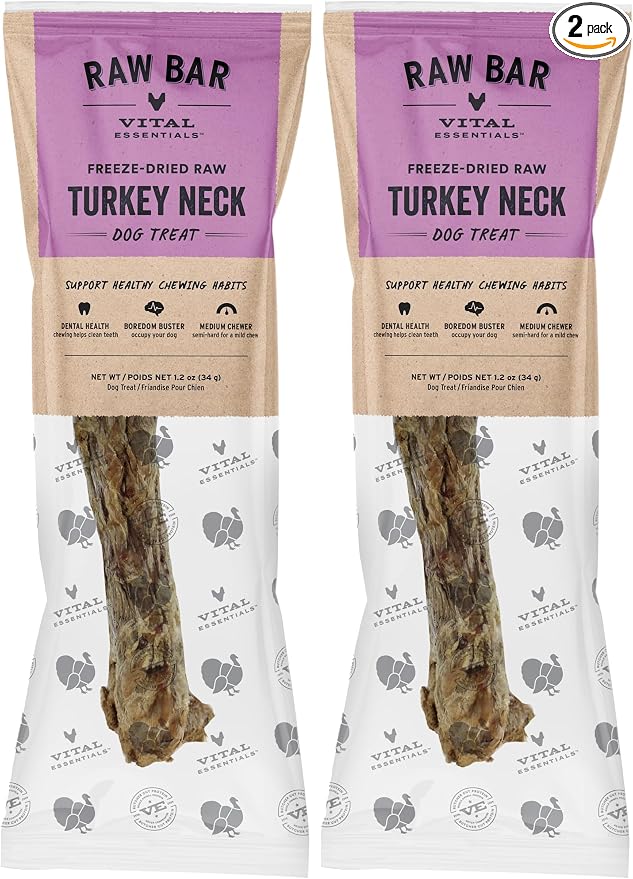 Freeze-Dried Raw Turkey Neck Dog Treat & Natural Chew, 2-Pack | Single Ingredient Dog Treat for Medium Chewers | Made in USA