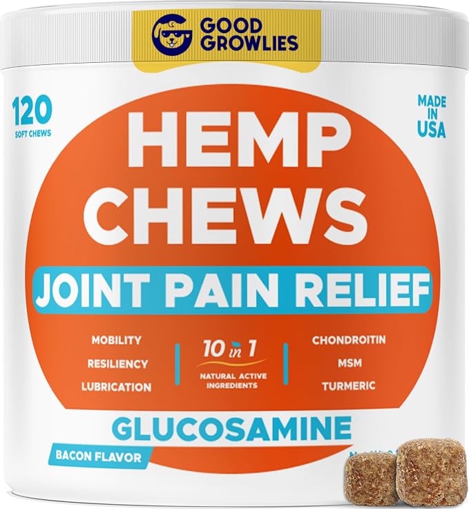 Glucosamine for Dogs Hip & Joint Supplement - Chondroitin, Omega-3, MSM - Joint Health & Pain Relief - Senior & Large Dogs - Made in USA - 120Count Mobility Chews