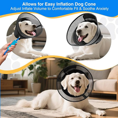 Inflatable Dog Cone Collar,Soft Adjustable Elizabethan Pet Recovery Collar | 2-in-1 Detachable Anti-Licking Shield E-Collar For Large Medium Dogs,Furniture-Friendly Post Surgery Recovery Cone(XXL)
