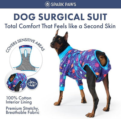 Spark Paws Dog Surgery Recovery Suit – Dog Recovery Suit After Surgery, Anti-Lick Dog Onesie, Abdominal Wound Protector, Soft Cone Alternative for Spay Neuter Male Female Pet Recovery - Planets - 4XL
