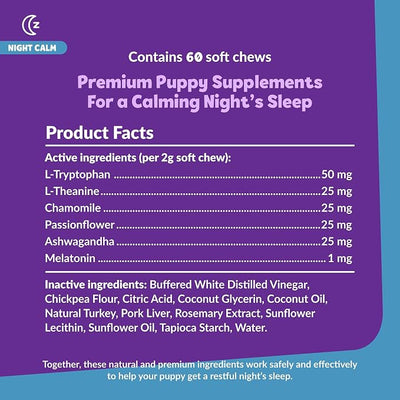 Snuggle Puppy Night Calm Puppy Bites with Melatonin, Chamomile & Ashwagandha - Calming Treats for Dogs - Melatonin for Dogs to Support Restfulness & Sleep - 60 Soft Chew Dog Treats