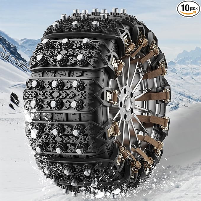 Snow Chains 10 PCS Car Anti-Skid Snow Tire Chains Automotive Tire Traction Chain for Tire Width 165-267mm Car Truck Pickup in Snow Ice Sand and Mud (Black, 10 Pack)
