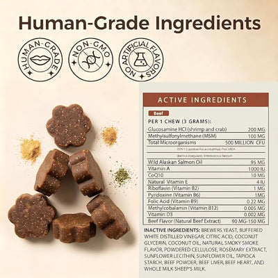 Dog Allergy Chews, Multivitamin Itch Relief Chews for Dog, Beef Flavor | With Salmon Oil, Chondroitin & Natural Vitamins, Skin and Coat Healthy, Digestive & Boost Immunity, 60 Soft Chews