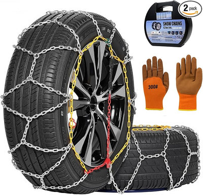2PCS Snow Chains for SUV/Truck/Car in Snow, Sand, Mud and Ice, Universal Adjustable Emergency Portable Snow Tire Chains(KN130)