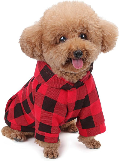 Plaid Dog Hoodie: Premium Polycotton Fabric Dog Clothes with Back Pocket and Leash Hole, Dog Sweatshirt for Small, Medium, & Large Dogs ¨C Stylish and Functional for All Occasions Red M