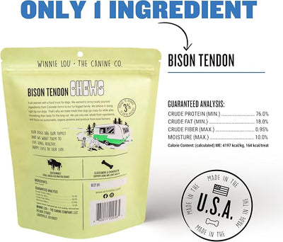 Winnie Lou The Canine Co. Bison Tendon Chews (2 Pack) | Freeze-Dried, Single Ingredient, Fully Digestible
