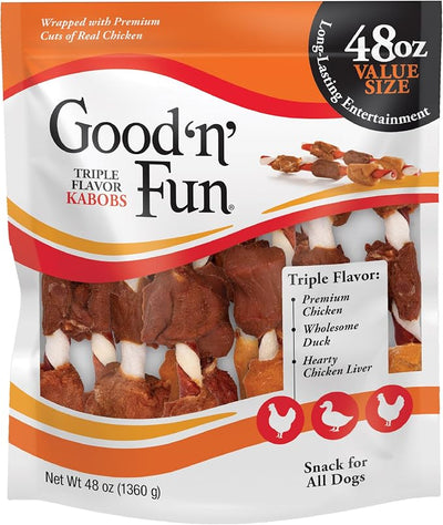 Good N Fun Triple Flavor Kabobs 48 Ounce, Rawhide Snack for All Dogs (2 Pack)