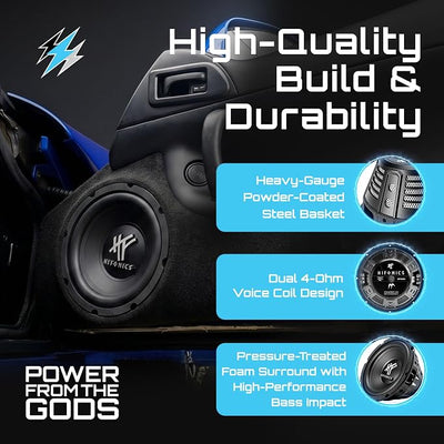 Hifonics 4 Pack HFX8D4 8" Round Subwoofer, 250 Watt Max 125 Watt RMS Single Speaker for Cars and Vehicles, 4 Ohm, Heavy Gauge and Powder Coated, Black