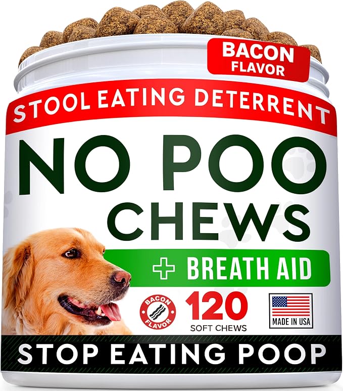 No Poo Treats for Dogs - Coprophagia Stool Eating Deterrent - Digestive Enzymes - Gut Health & Immune Support - Stop Eating Poop - Bacon Flavor 120 Chews