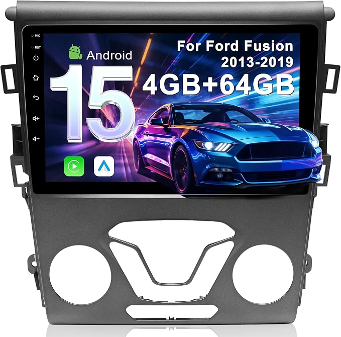 4G+64G Car Radio for Ford Fusion Mondeo 2013-2019: Only Fit Manual AC | Upgrade Android 15, Wireless CarPlay Android Auto, BT 5.4, WiFi 6, GPS, FM, RDS, EQ, SWC, 1080P Backup Camera