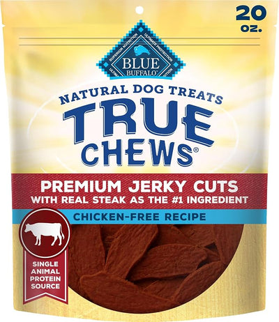 Blue Buffalo True Chews Beef Premium Jerky Cuts Natural Dog Treats, Chicken-Free Recipe, Healthy Reward or Training Treat, Made in the USA with Real Steak & Natural Ingredients, 20 oz.
