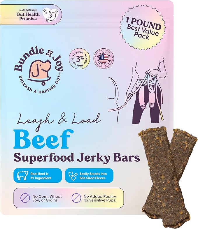 Leash & Load Beef Jerky for Dogs - 16 Oz Bag, Natural Superfood - Corn, Poultry, Soy & Grain Free Beef Dog Treats Made in USA Only