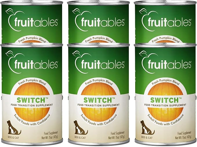 Fruitables Fresh Pumpkin Blend Fiber Supplement for Cats & Dogs, Smooth Food Transition Support, Pumpkin Recipe Wet Food Topper, 15 Ounce Cans, Pack of 6